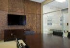 Eco friendly 3D textured wallcovering adorns a conference room in Charlotte NC