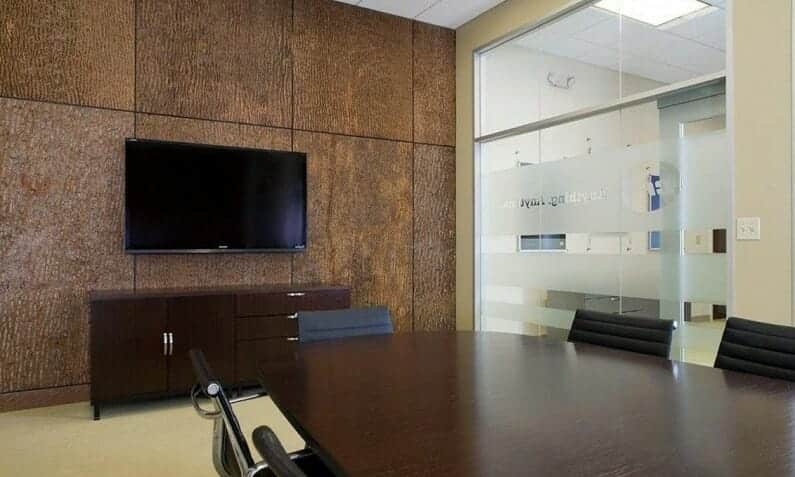 Eco friendly 3D textured wallcovering adorns a conference room in Charlotte NC