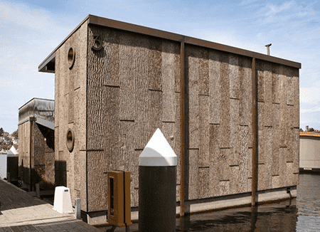 Amazing Floating House clad in Poplar Bark Panels from The Bark House