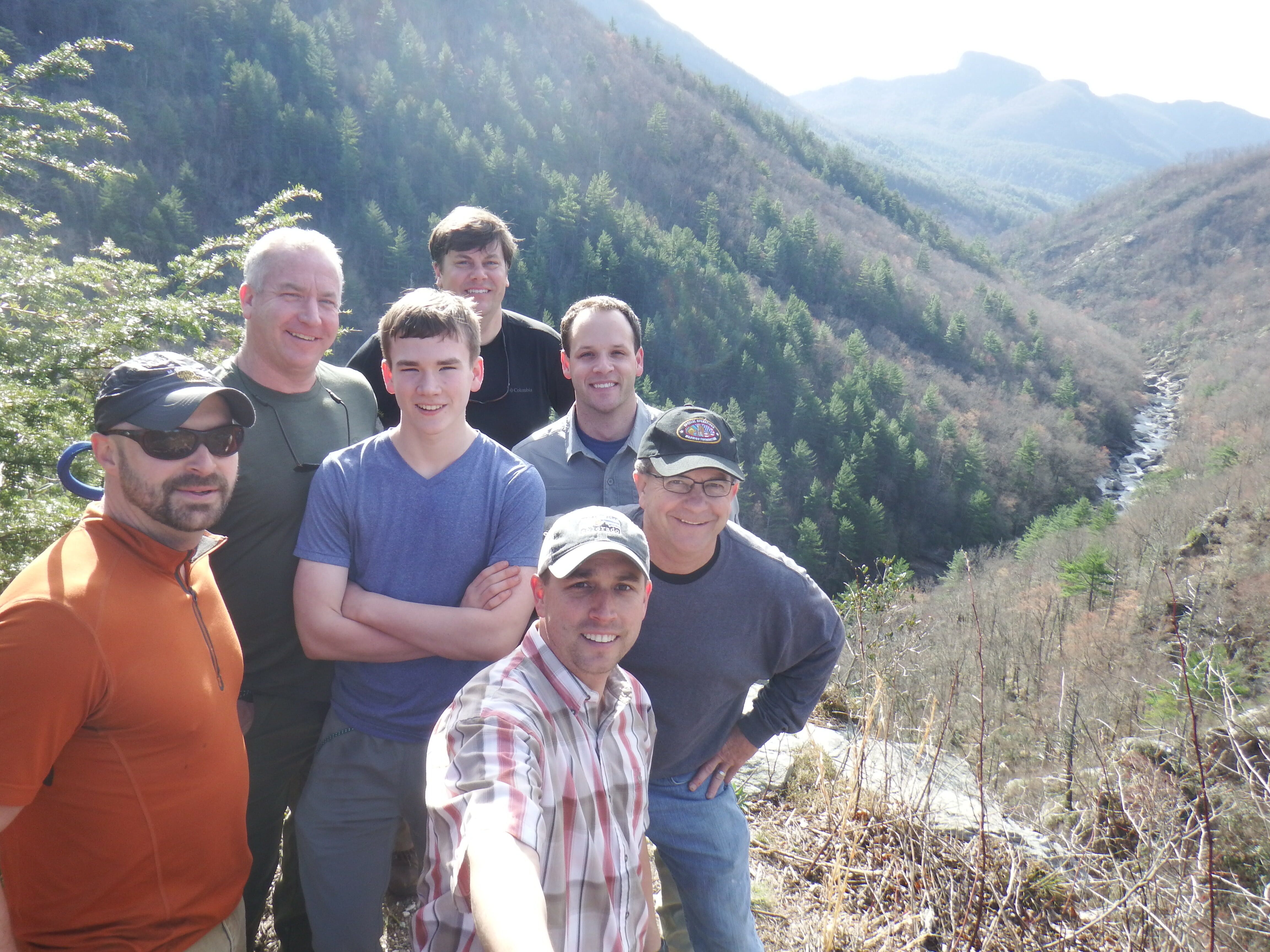 The Bark House team hiking at Linville Gorge Wilderness March 2016