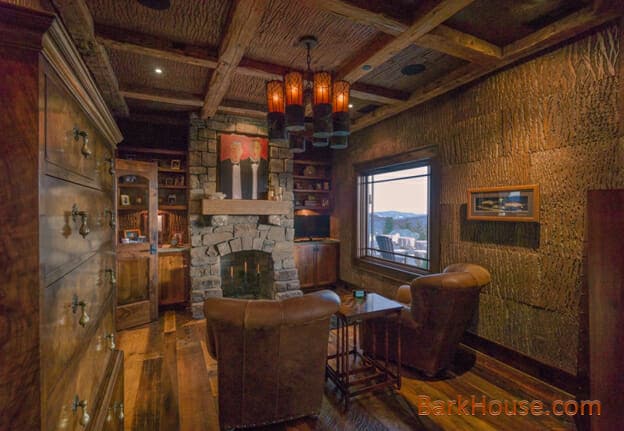 Bark House wall treatments: planed poplar bark wall coverings