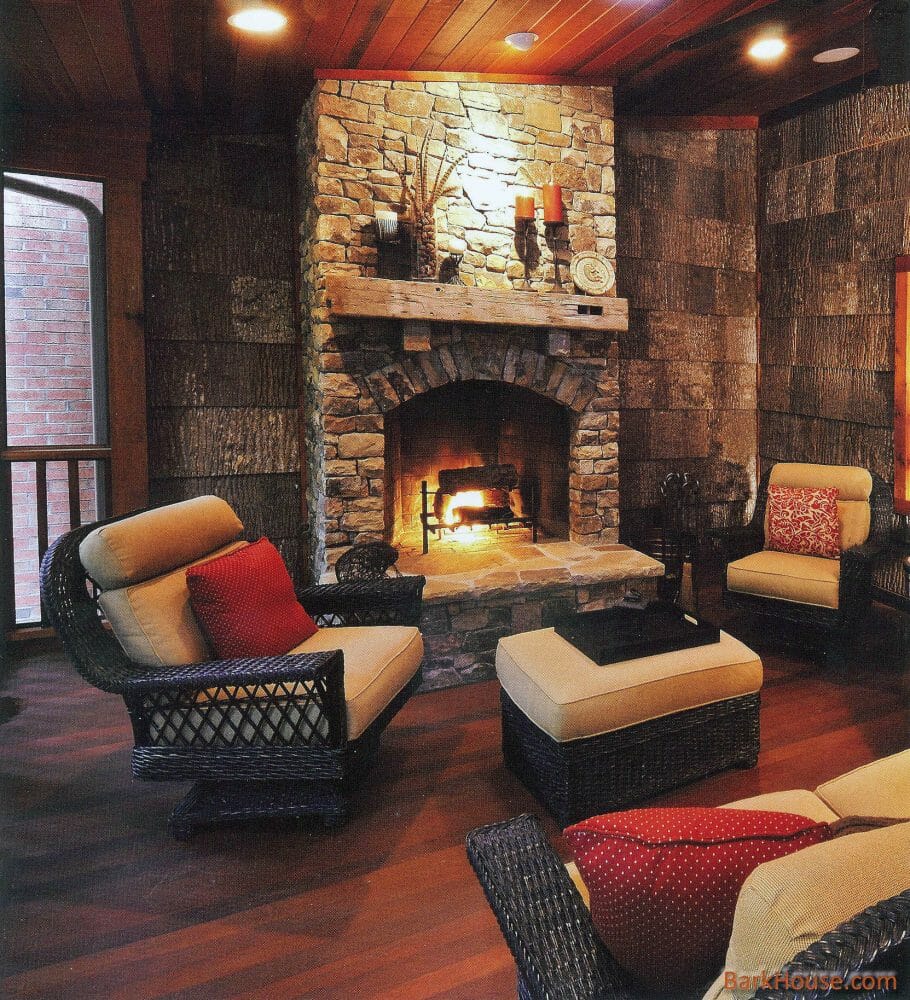 Interior Bark shingles in a warm classic living room