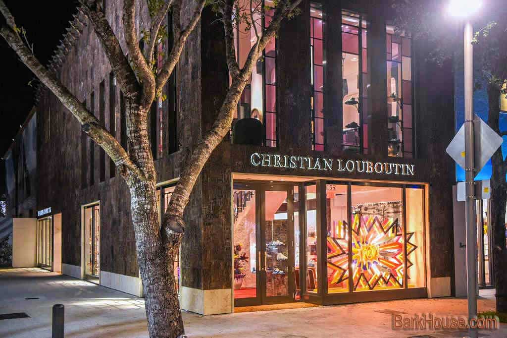 Night: Louboutin's Miami Flagship store with exterior bark panels