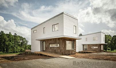 2013 R+D Awarding winning design: exterior Bark House poplar bark siding