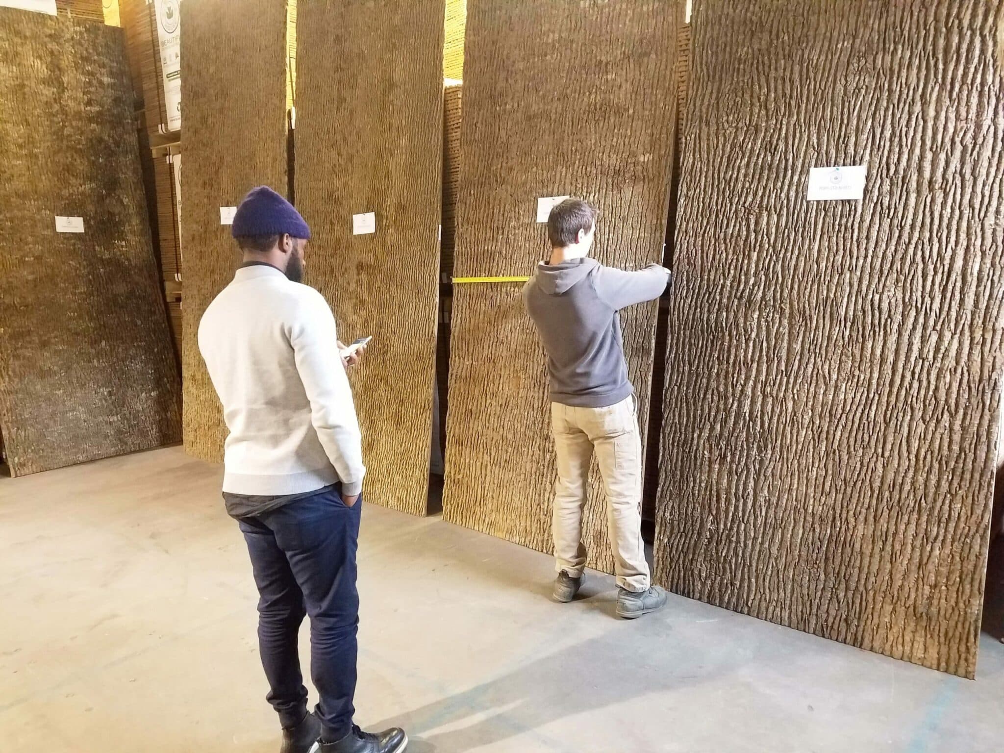 Jonathan Jackson of WSDIA (We Should Do it All) visits Bark House's warehouse to view Poplar Panels for NIKE HQ