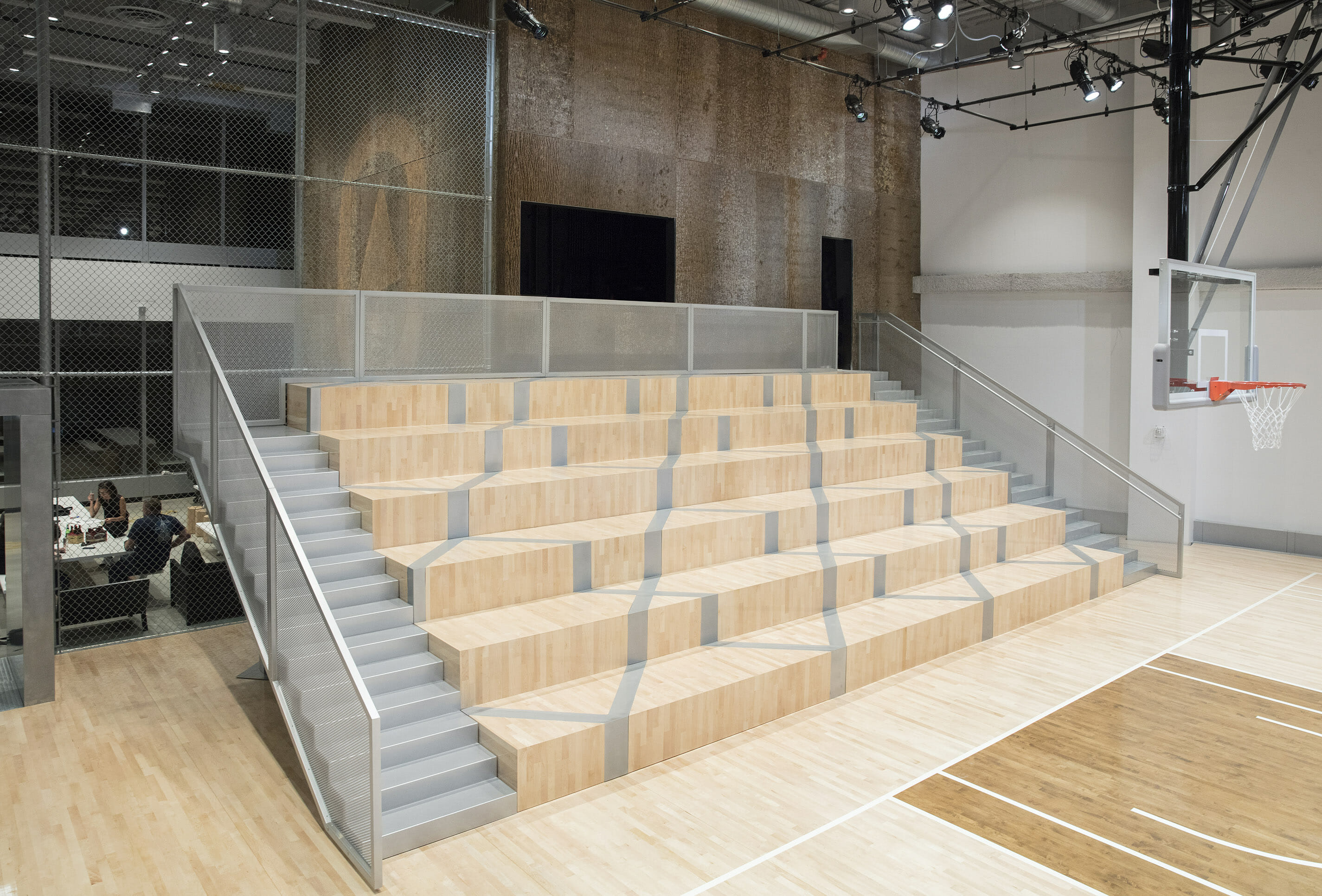 Bark House Tulip Poplar Natural Wall Panels in Nike's NYC HQ basketball court