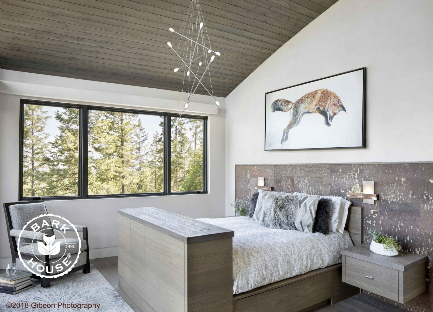 Bark House White Pine Paneling in Whitefish MT - Bedroom wall