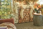 Inspiration: poplar pole end-cut panel as a fireplace insert