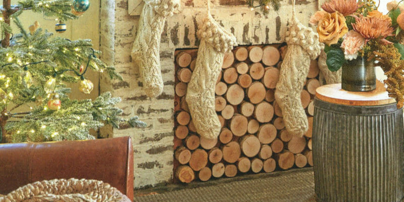 Inspiration: poplar pole end-cut panel as a fireplace insert